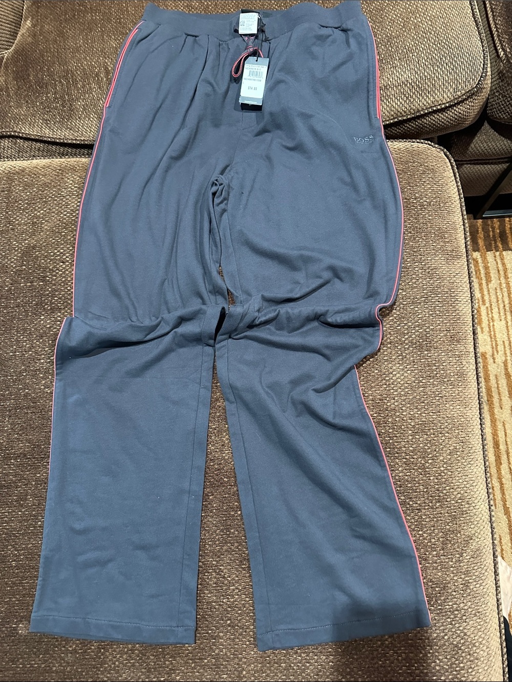 Boss Mens Grey Sweatpants with Red Trim